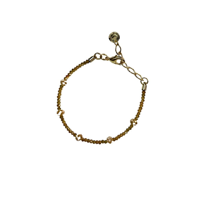 Pulseira Rosicler cristais e metais banhados em ouro. 1