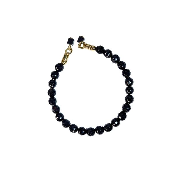 Pulseira Dandara pedras Ônix 6mm  e metais banhados em ouro 2