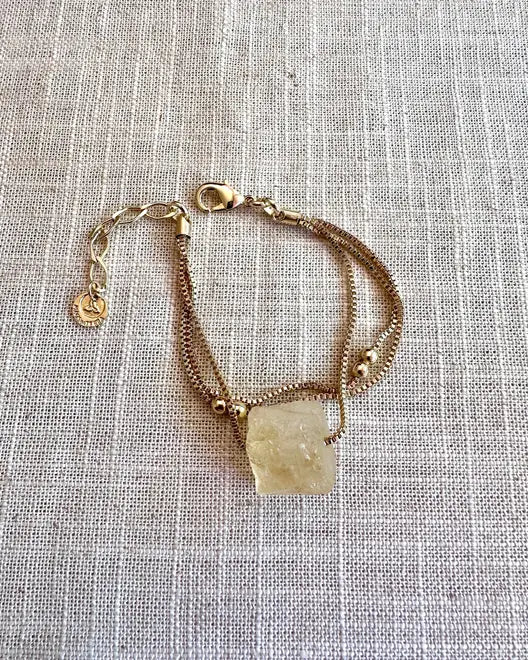 Pulseira Flordelis pedra Bruta Citrino e metais banhados em ouro 2