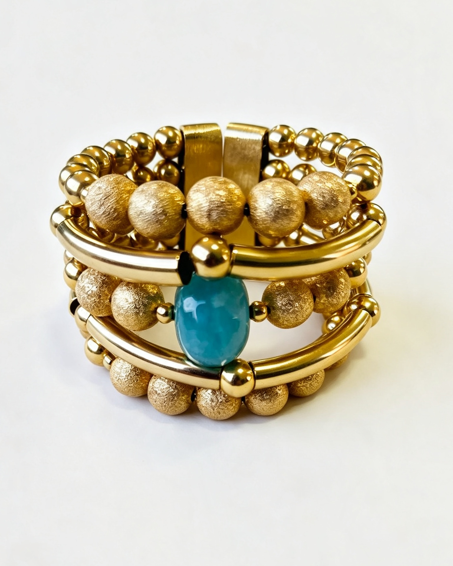 Bracelete Acervo Paula esferas de Jade Celeste e metais banhados em ouro 2