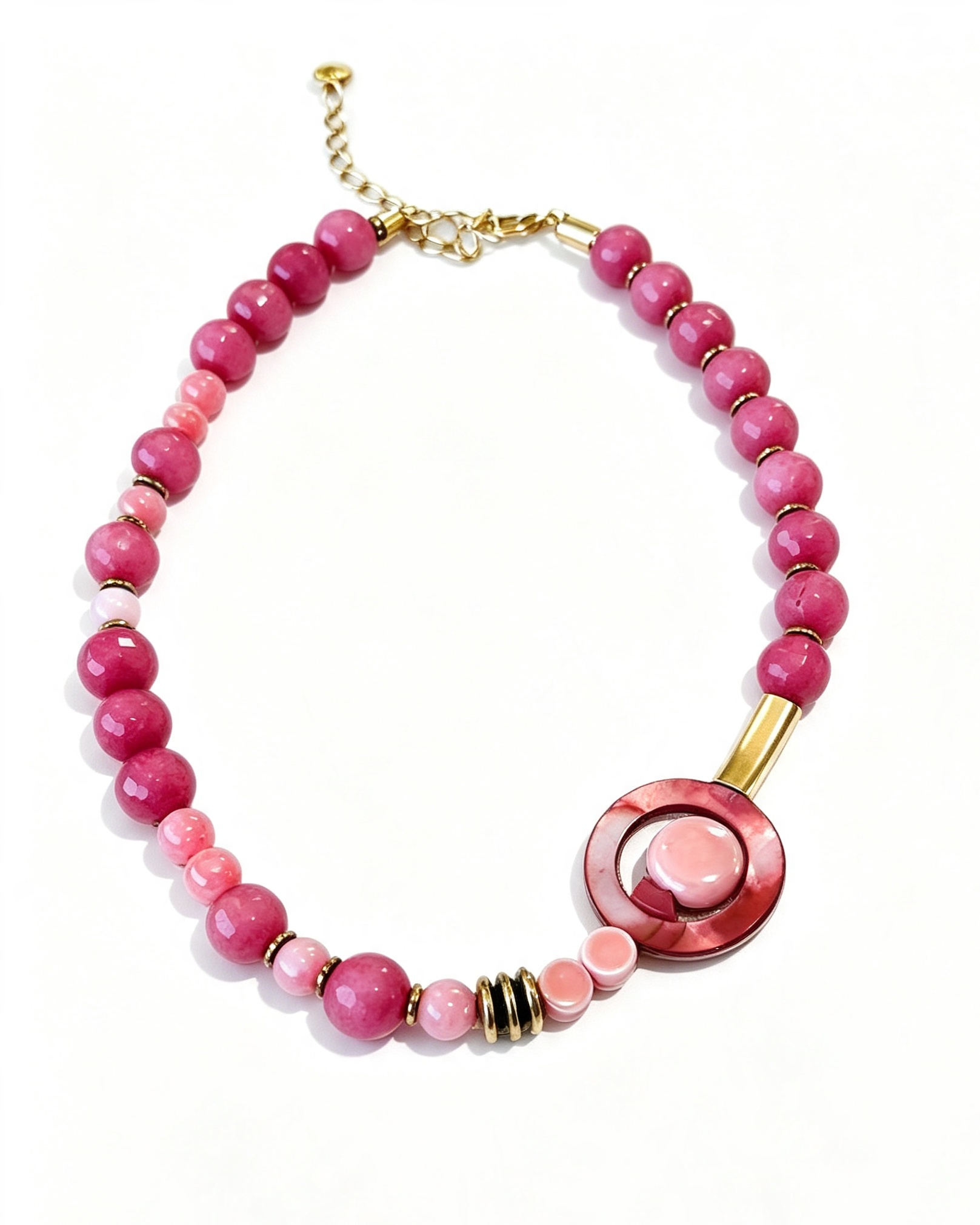 Colar acervo Paula Jade Pink, madrepérolas, cerâmicas e metais banhados em ouro 2