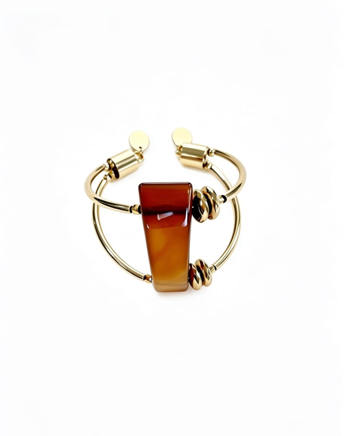 Bracelete Elina pedra Ágata caramelo, hematitas e metais banhados em ouro 2
