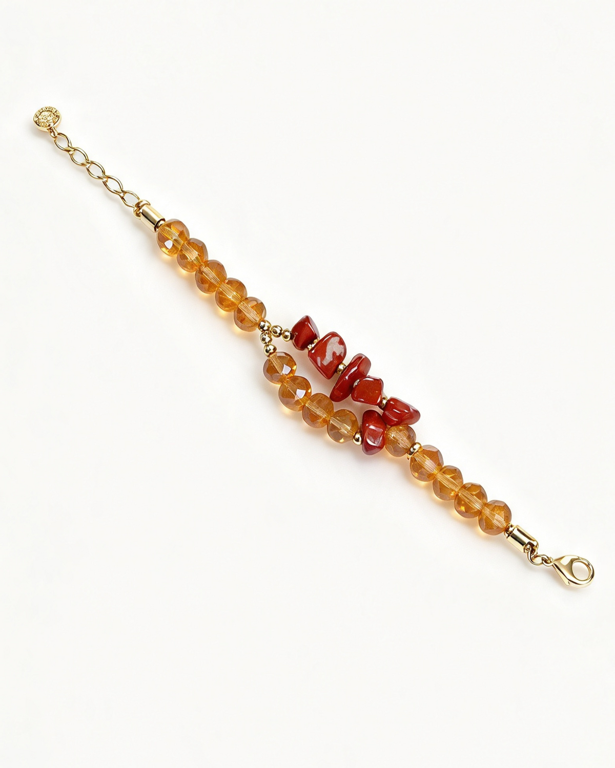 Pulseira Maristela Jaspe Vermelho em cascalho, cristais e metais banhados em ouro 3