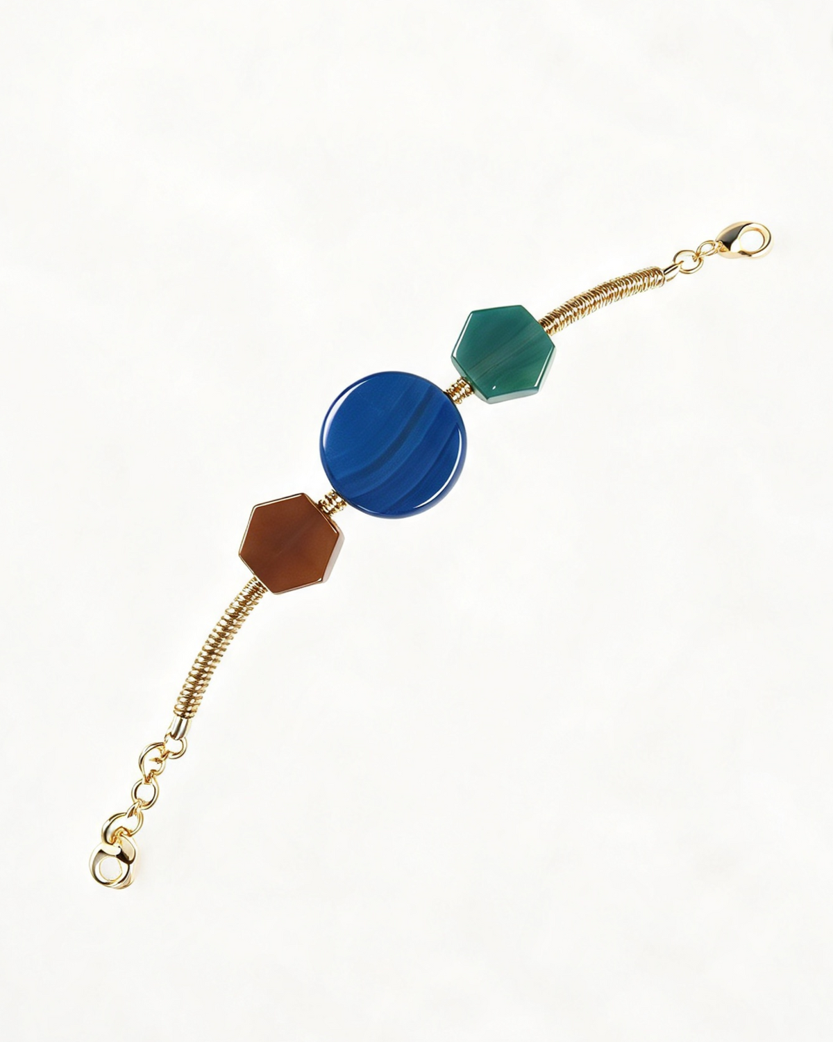 Pulseira Hazel pedras Ágatas, Hematitas  e metais banhados em ouro e ouro velho 2