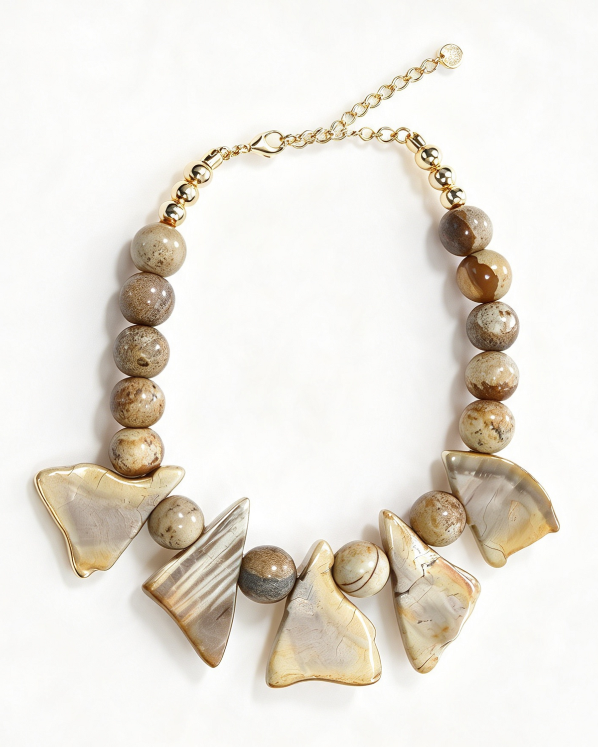 Colar Leona placas Jasper, esferas Jasper Madeira e metais banhados em ouro. 2