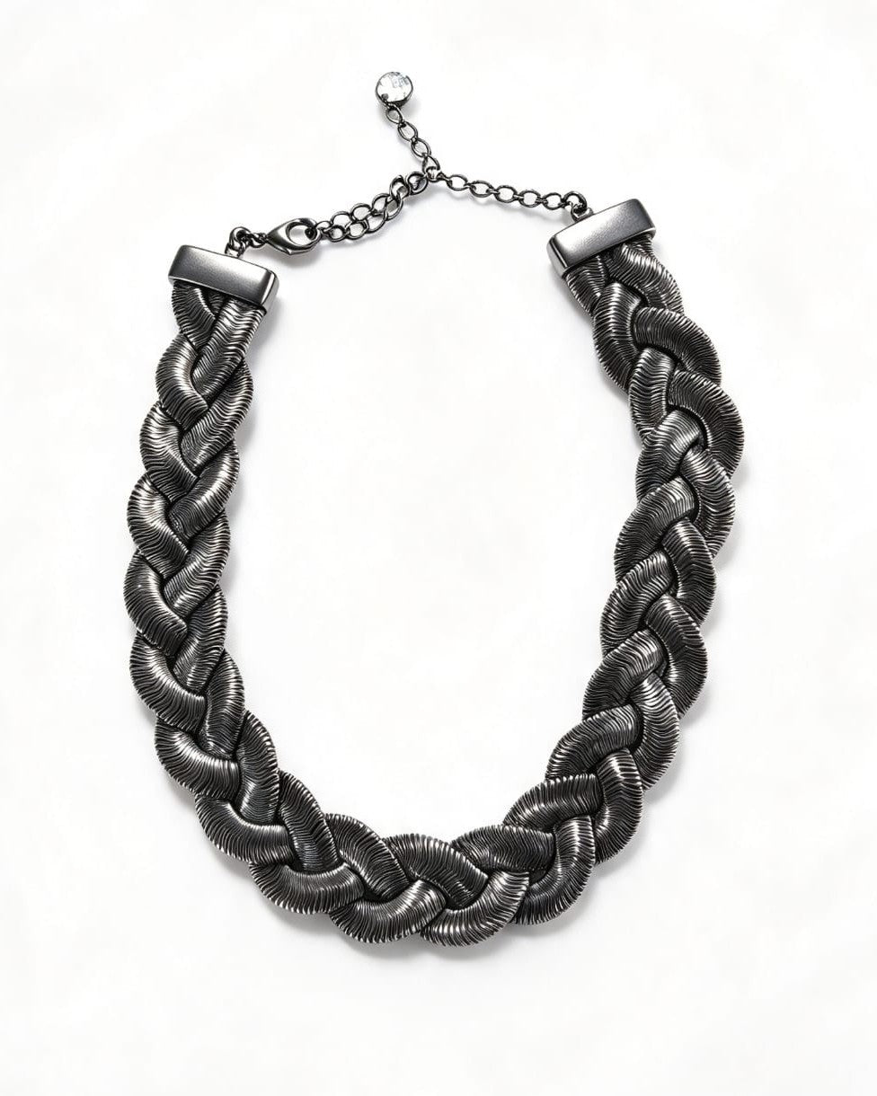 Colar acervo Paula trança de corrente metal grossa 3