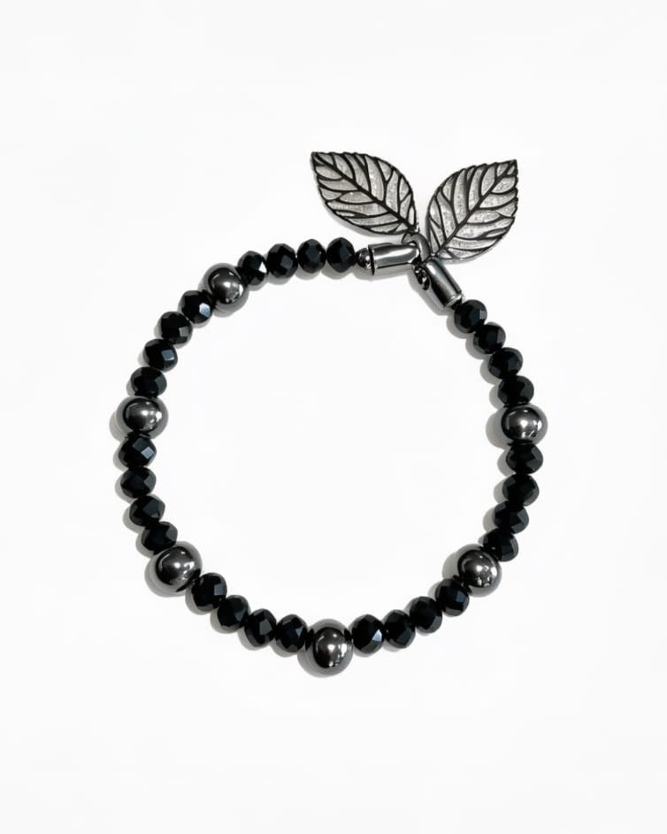 Pulseira Riley aro cristais e esferas de metais banhados em grafite 2