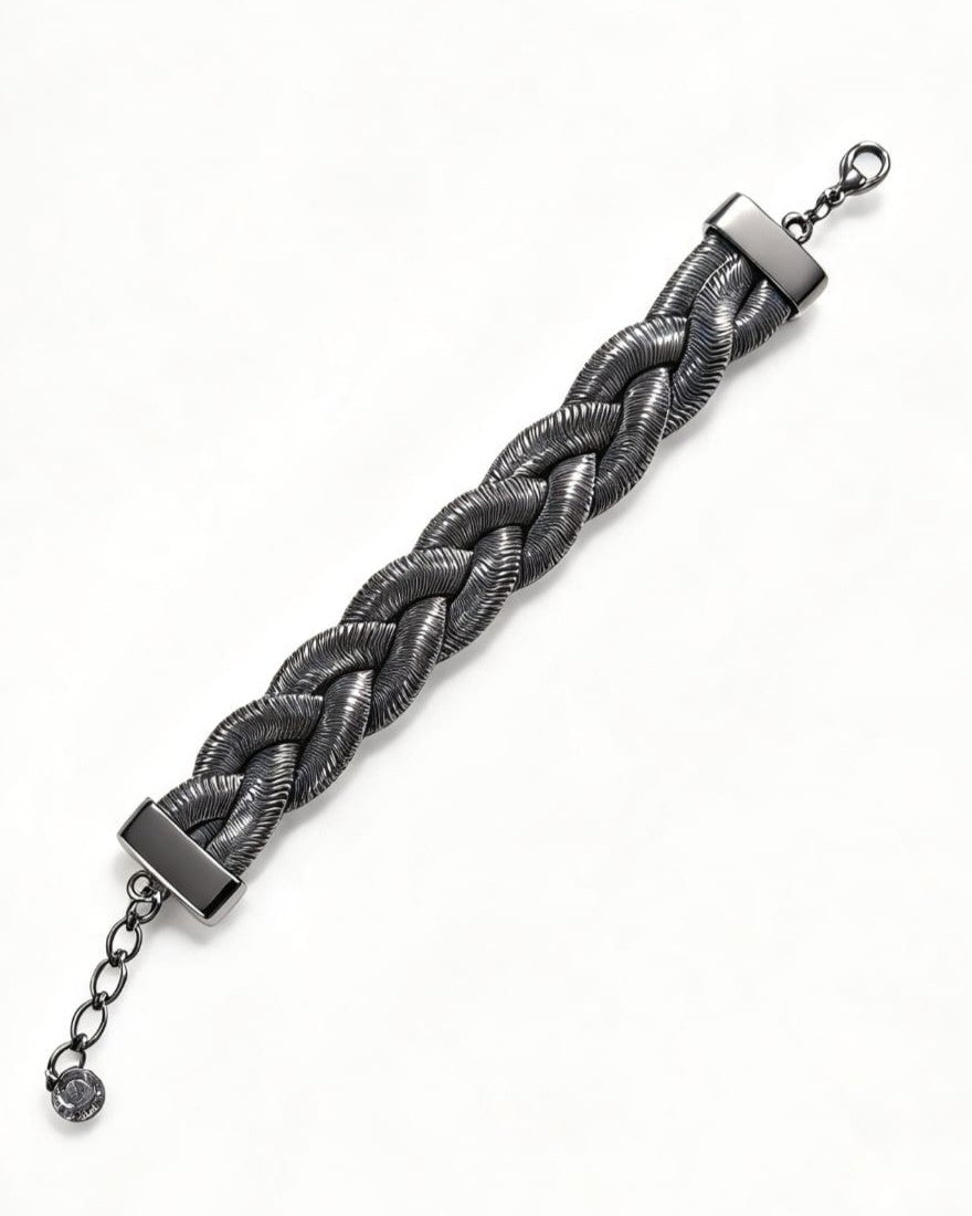 Pulseira acervo Paula trança de corrente metal grossa 2